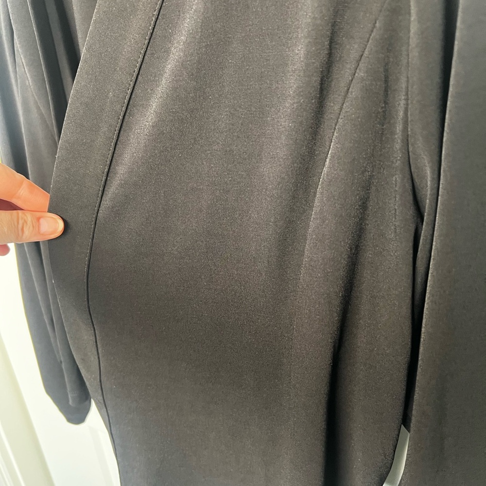 Susan Graver Liquid Knit Ruched 3/4 Button Sleeve Black Open Cardigan Women's XL - Picture 2 of 6